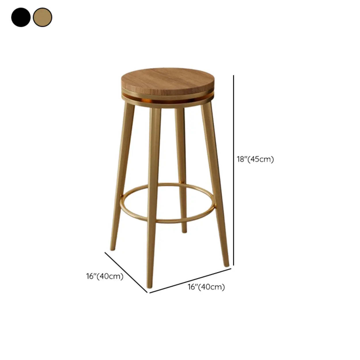 Contemporary Metal Frame Round Bar Stool — Orange/ Gold