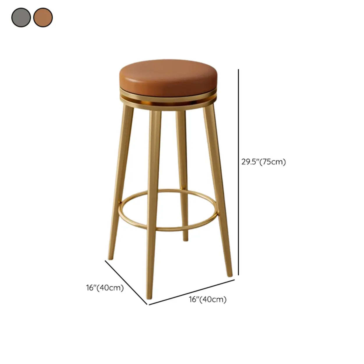 Contemporary Metal Frame Round Bar Stool — Gray/ Black