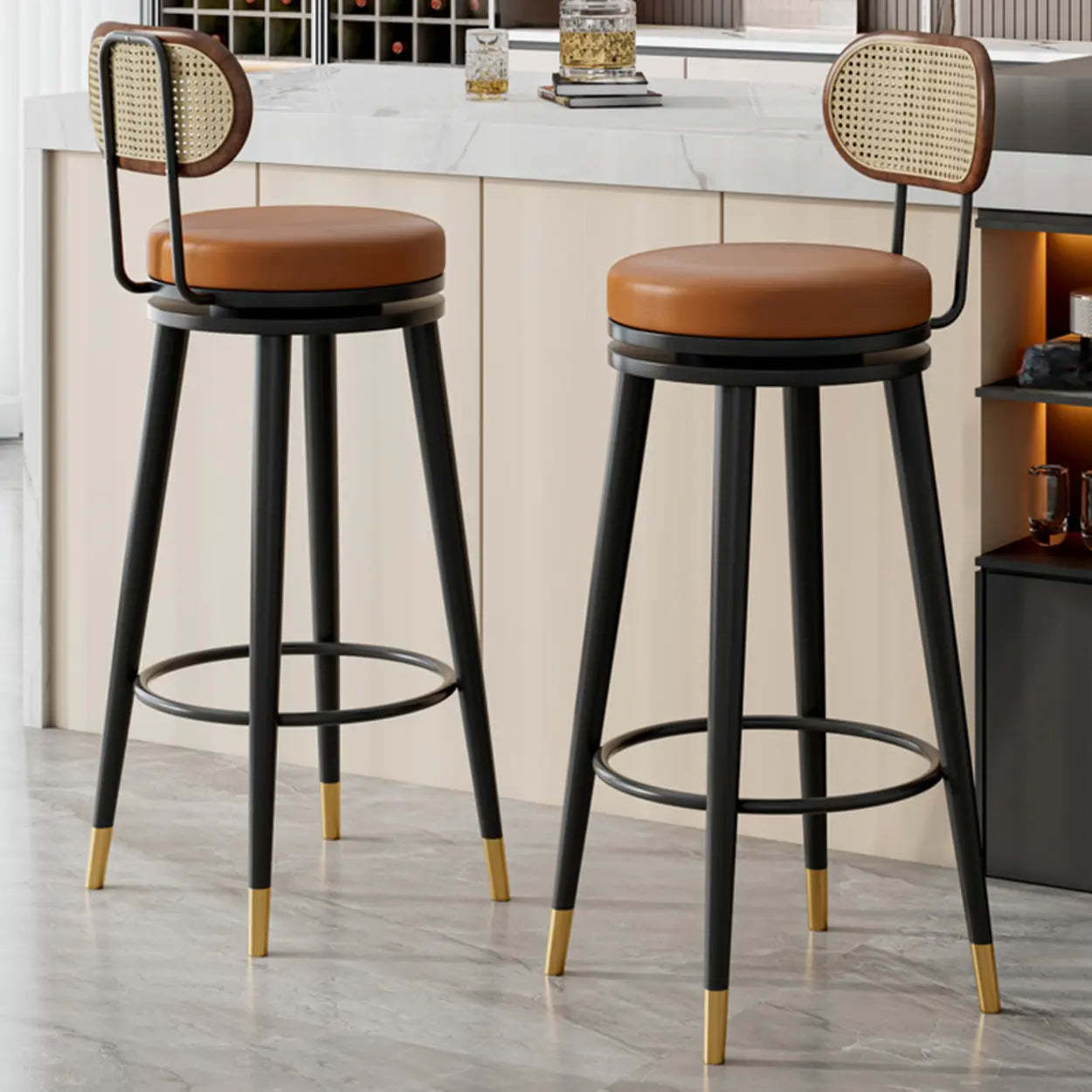 Contemporary Metal Frame Round Bar Stool — Grey-Gold