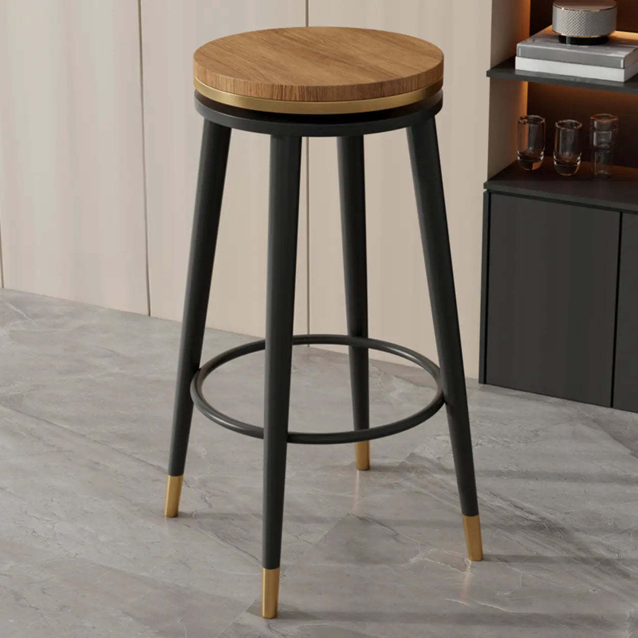 Contemporary Metal Frame Round Bar Stool — Grey-Gold