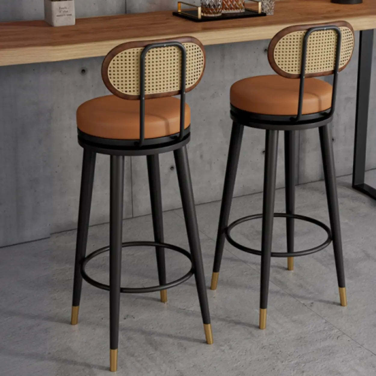 Contemporary Metal Frame Round Bar Stool — Grey-Gold