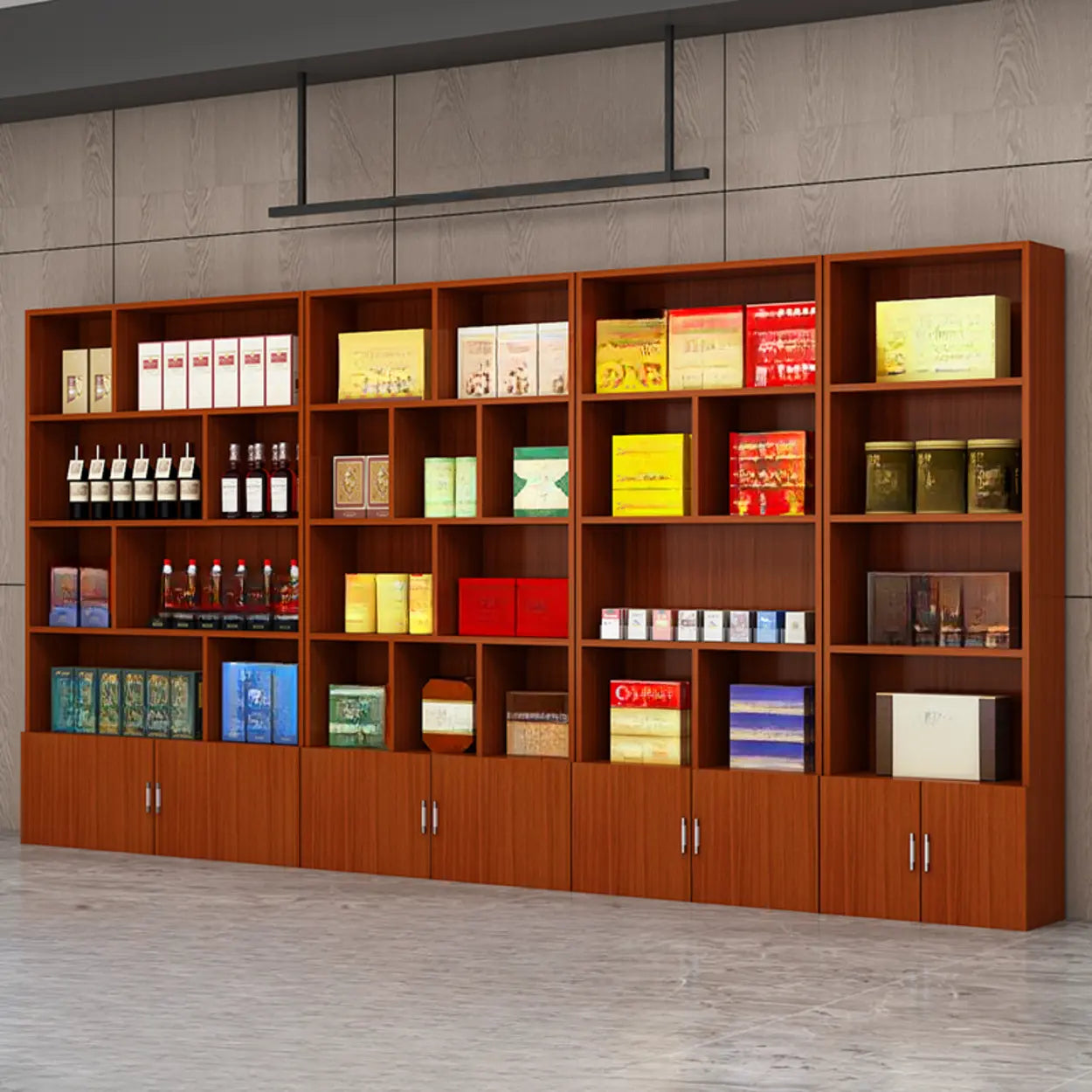 Contemporary Open Walnut Wine Cabinet