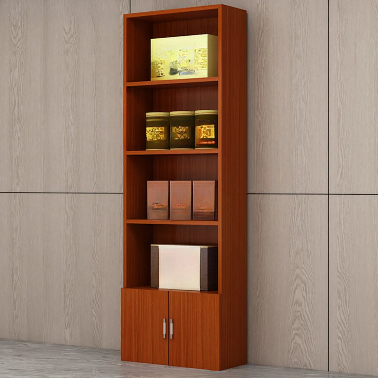 Contemporary Open Walnut Wine Cabinet — Teak