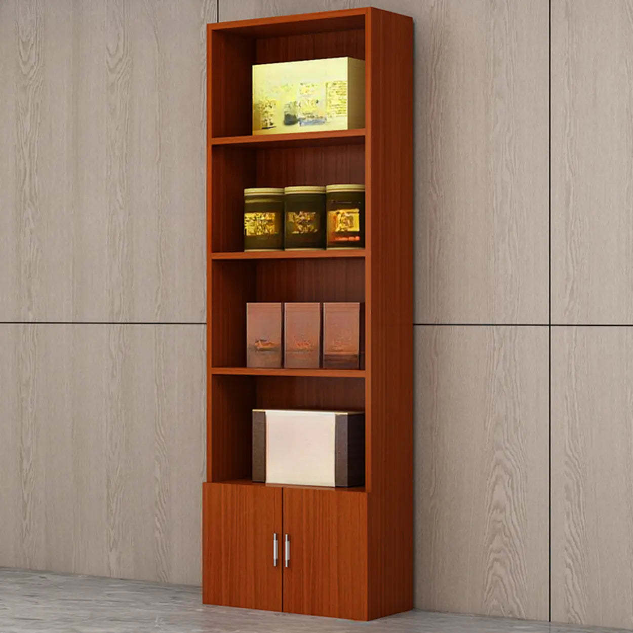 Contemporary Open Walnut Wine Cabinet — Teak