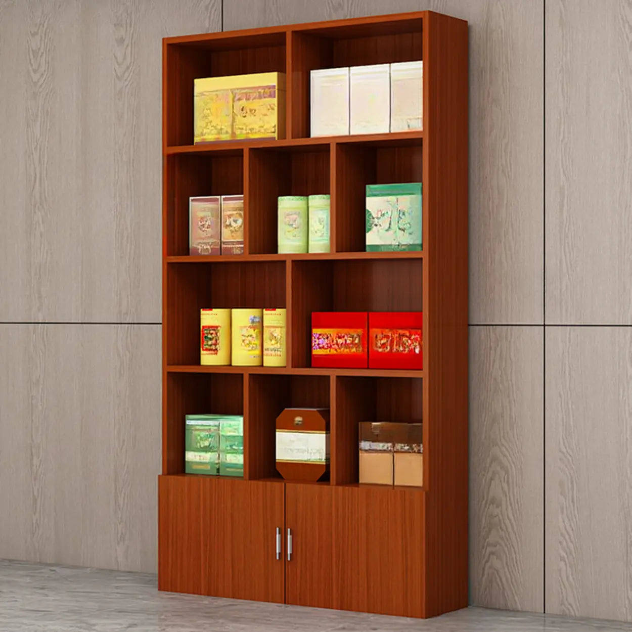 Contemporary Open Walnut Wine Cabinet — White