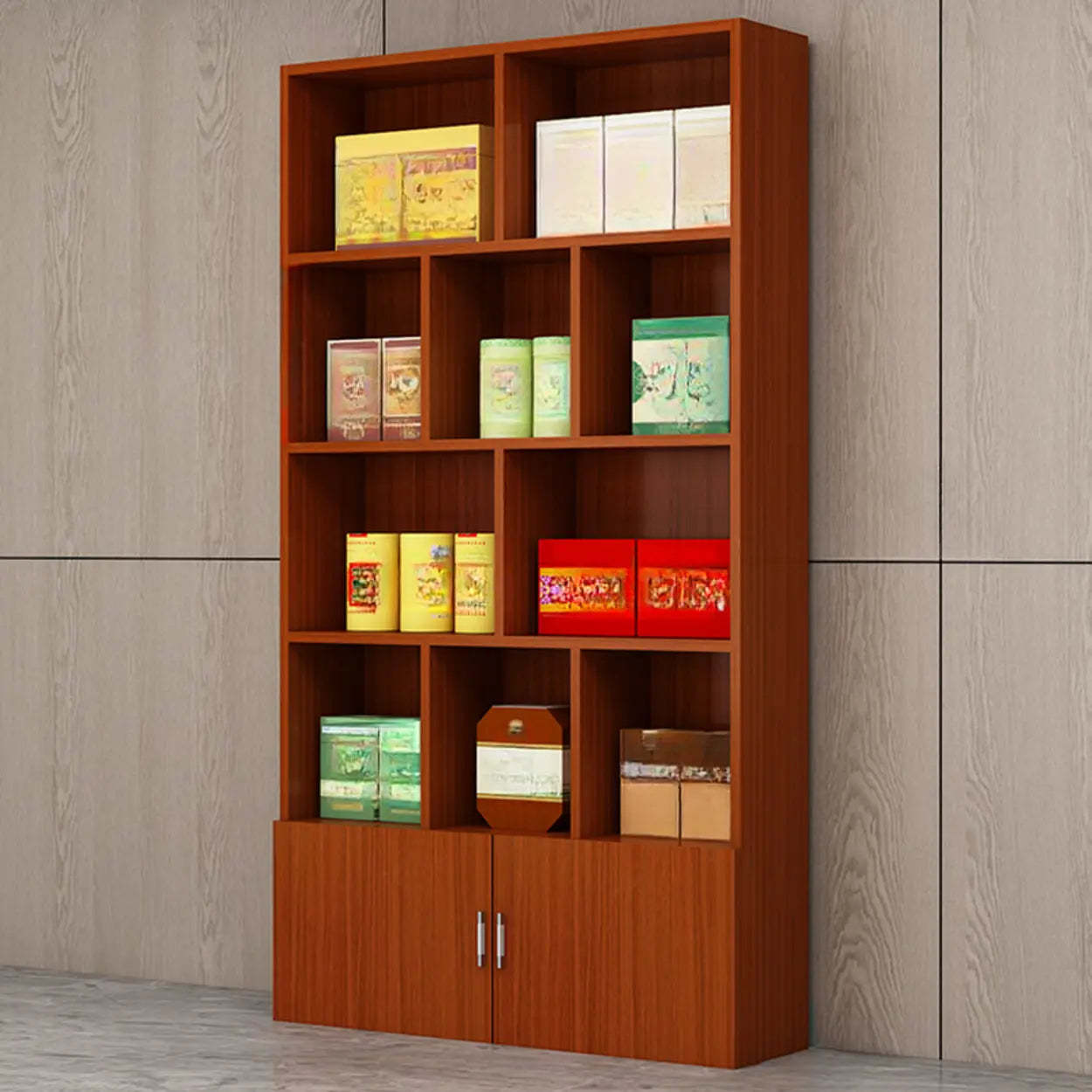 Contemporary Open Walnut Wine Cabinet — White