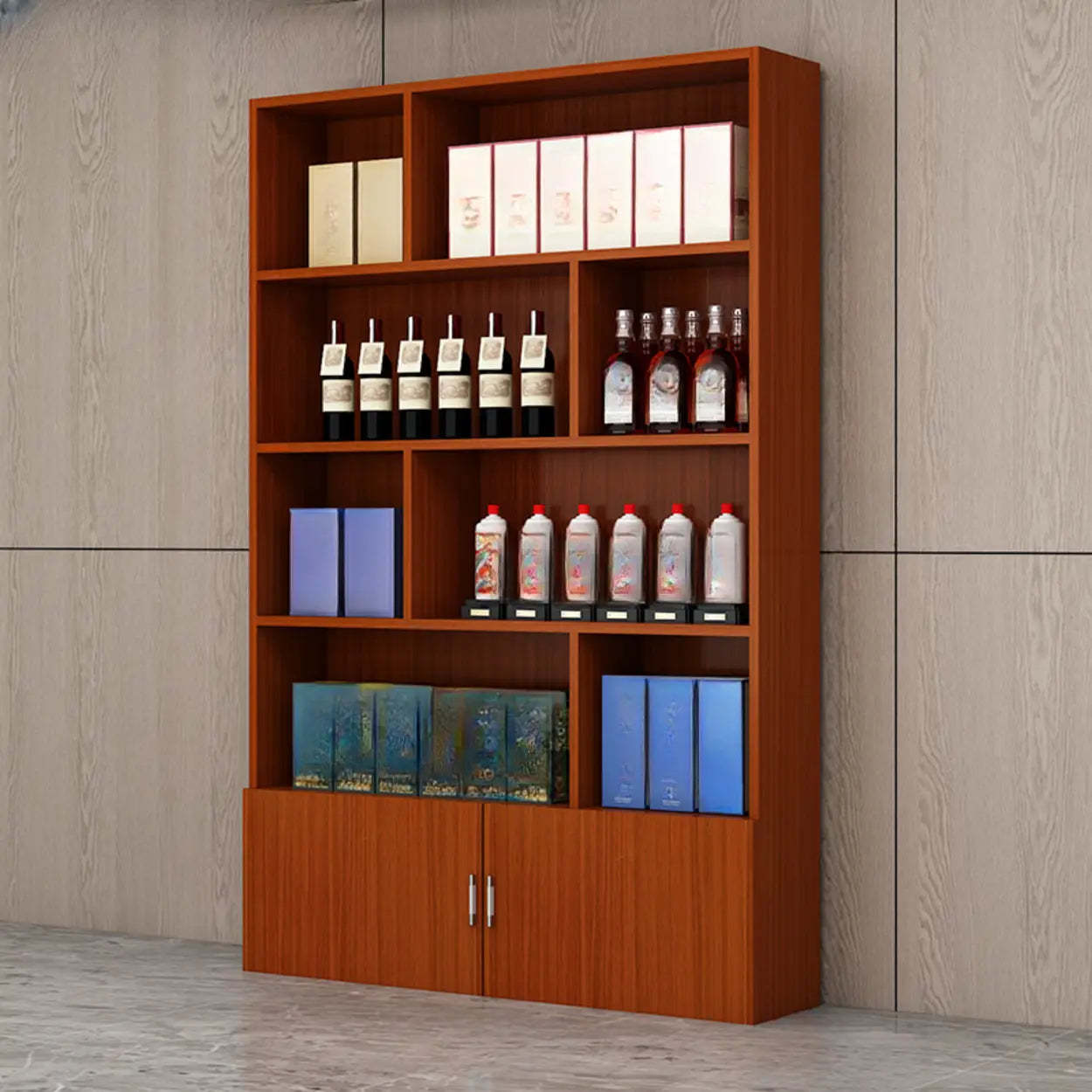 Contemporary Open Walnut Wine Cabinet — Teak