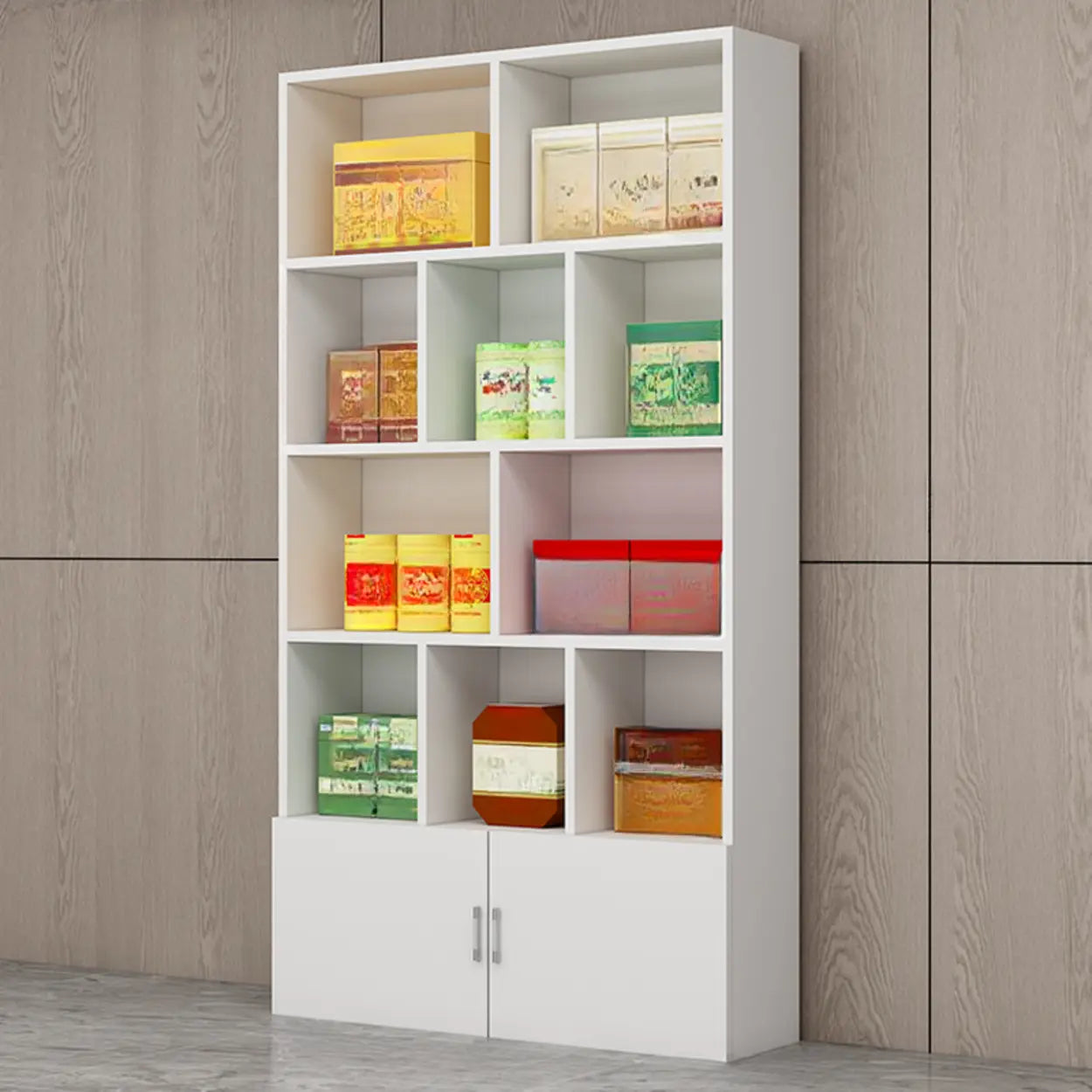 Contemporary Open Walnut Wine Cabinet — Light Walnut
