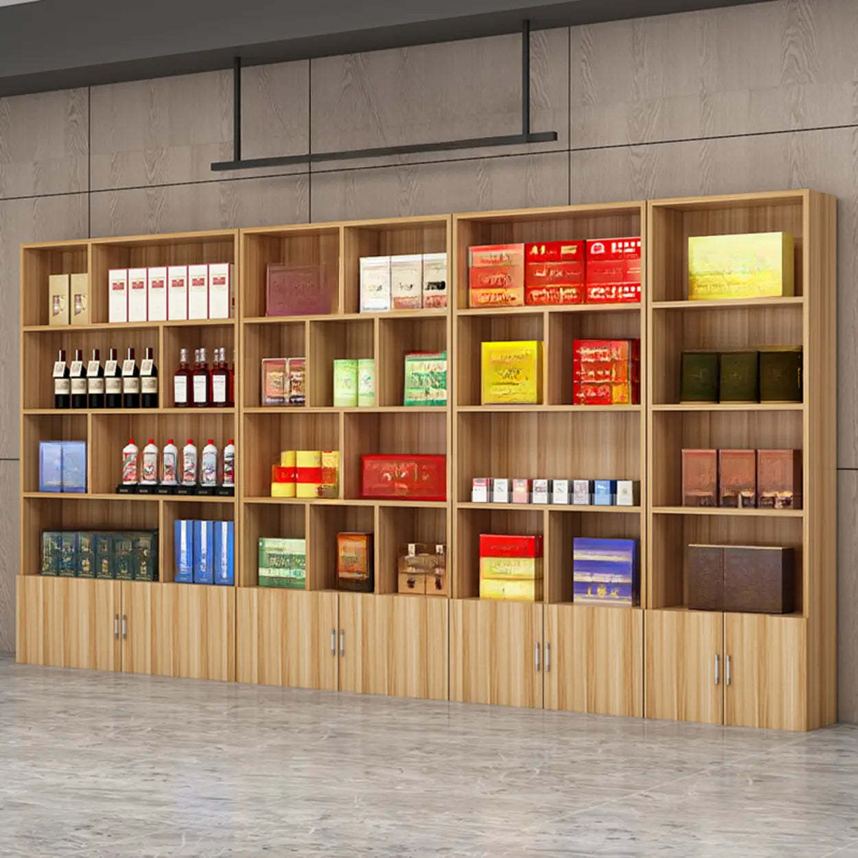Contemporary Open Walnut Wine Cabinet — White