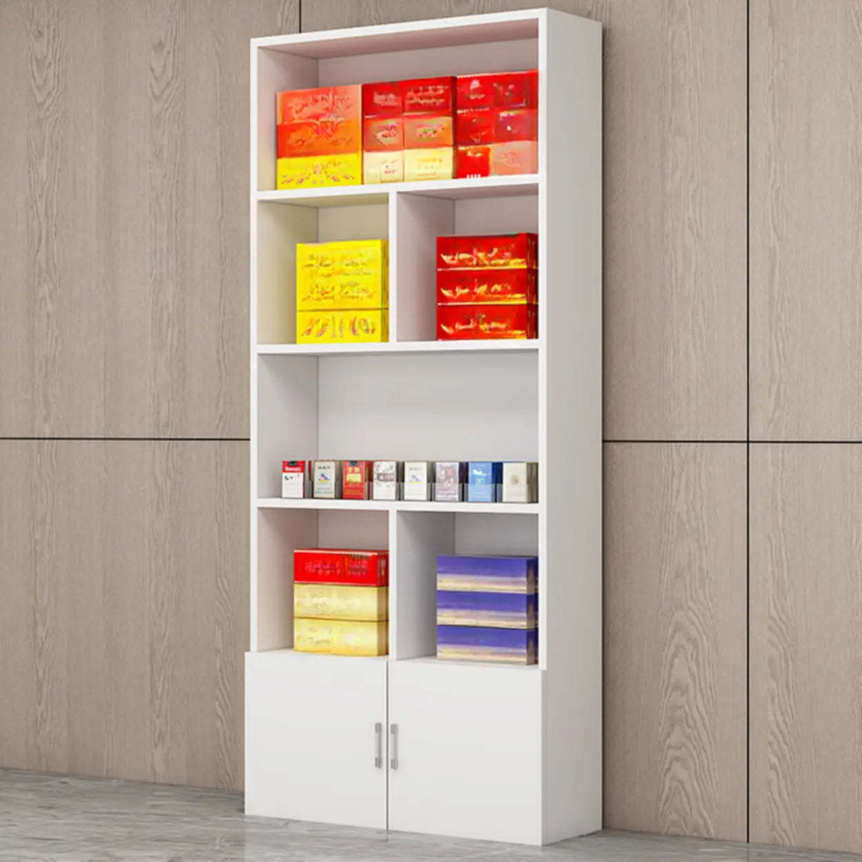 Contemporary Open Walnut Wine Cabinet — Light Walnut