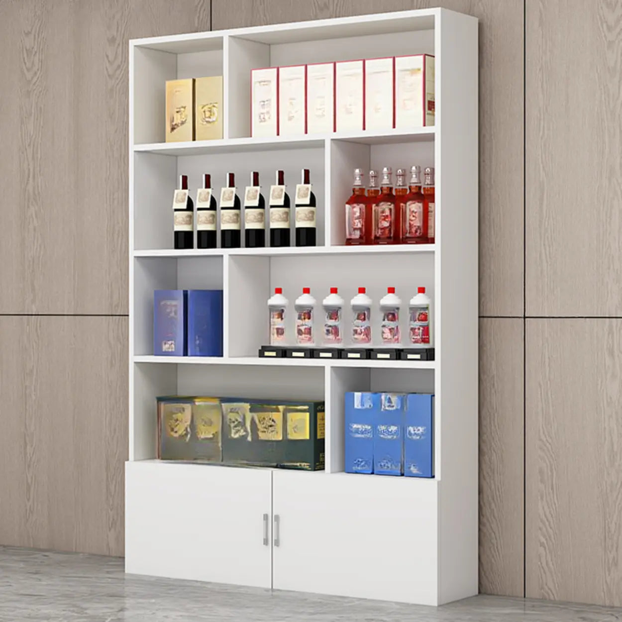 Contemporary Open Walnut Wine Cabinet — White
