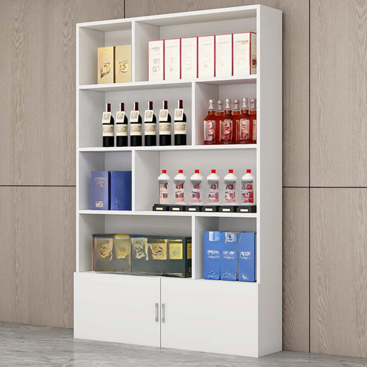 Contemporary Open Walnut Wine Cabinet — White
