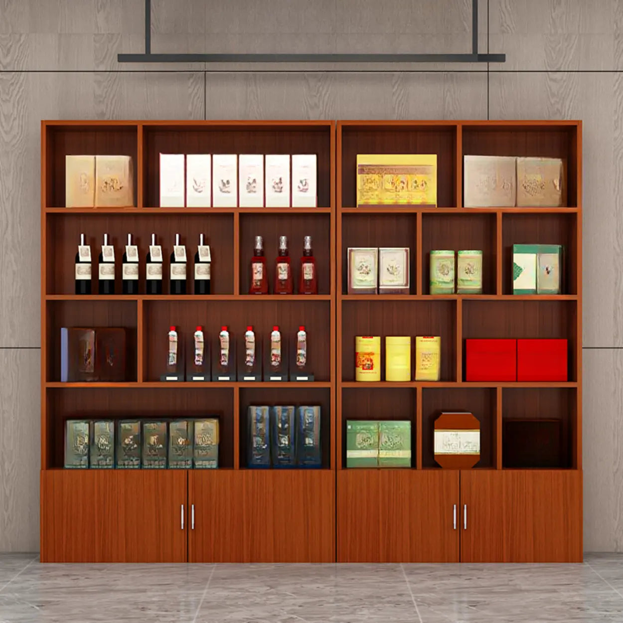 Contemporary Open Walnut Wine Cabinet — Teak