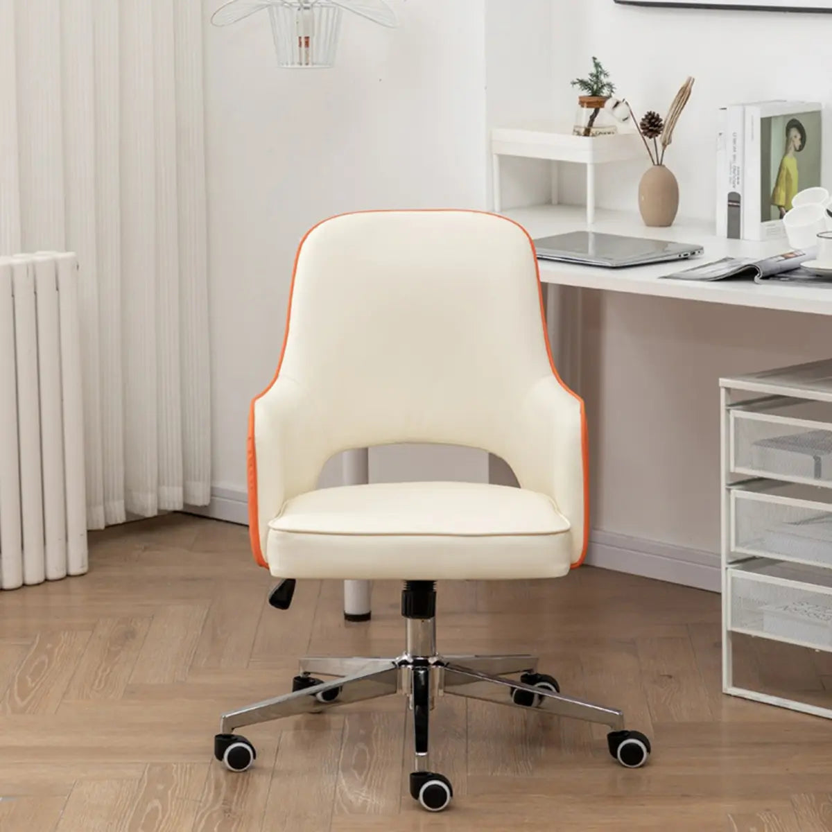 White leather orange office chairs