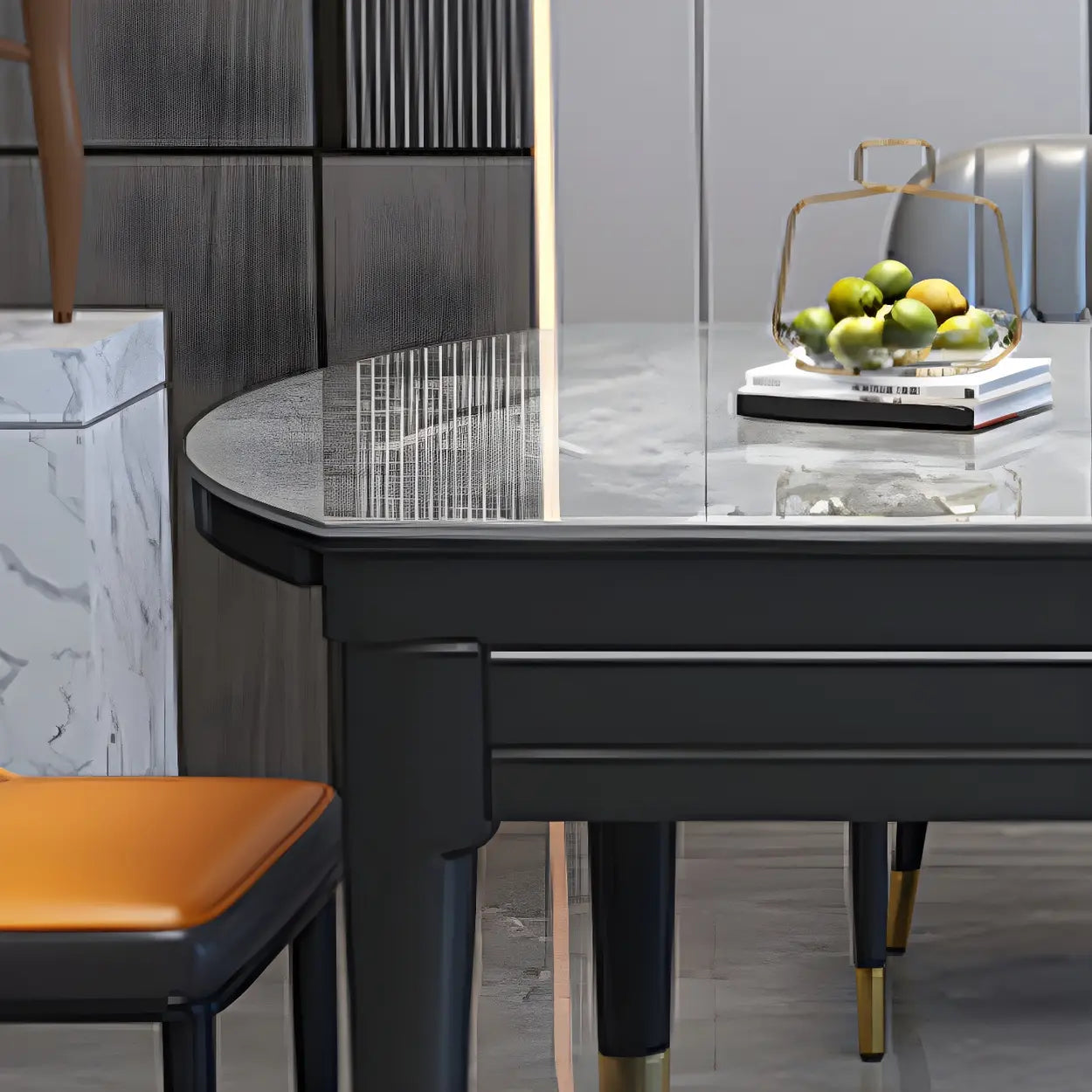 Contemporary Oval Gray Marble Extendable Dining Table