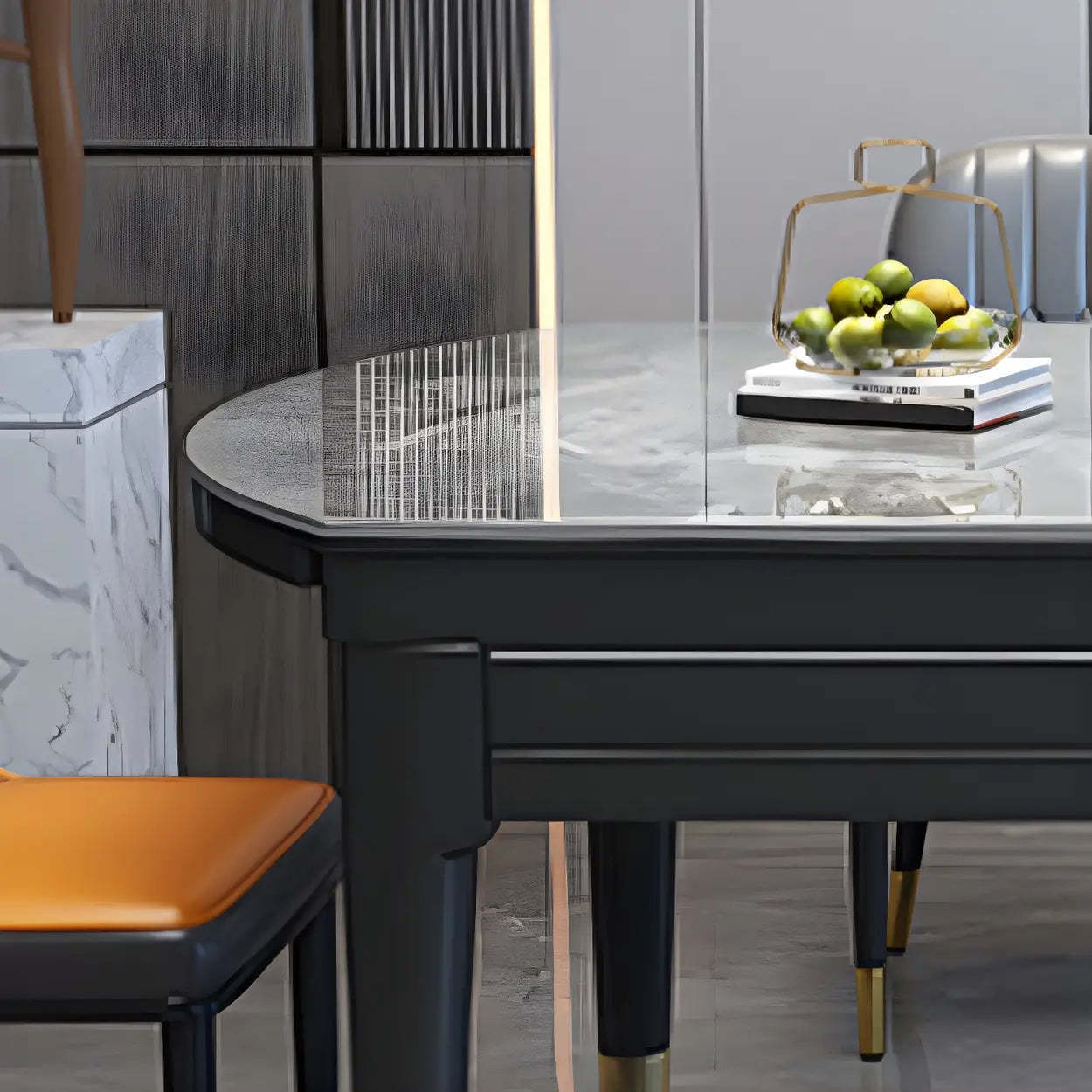 Contemporary Oval Gray Marble Extendable Dining Table