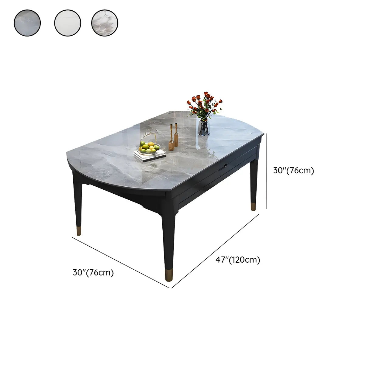 Contemporary Oval Gray Marble Extendable Dining Table