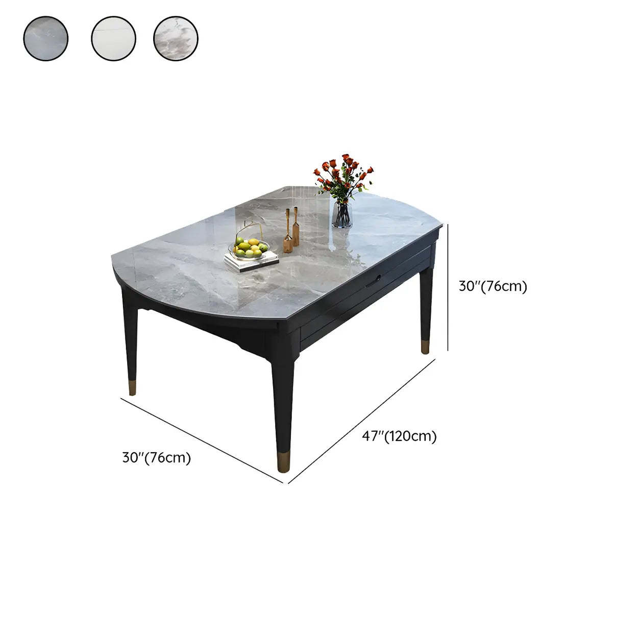 Contemporary Oval Gray Marble Extendable Dining Table