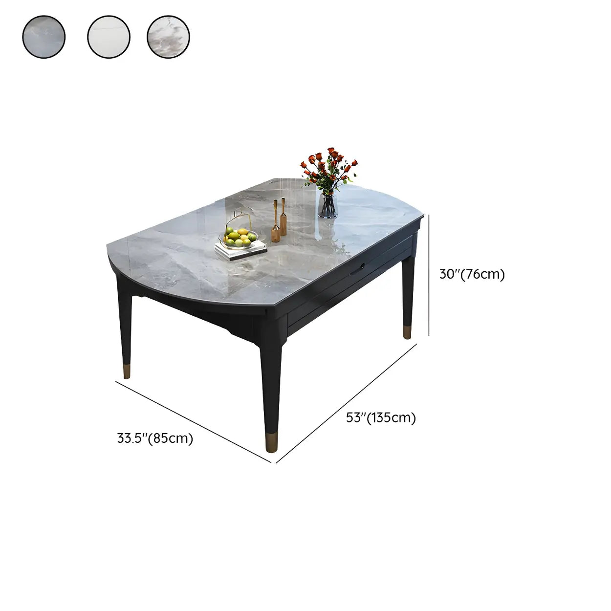 Contemporary Oval Gray Marble Extendable Dining Table