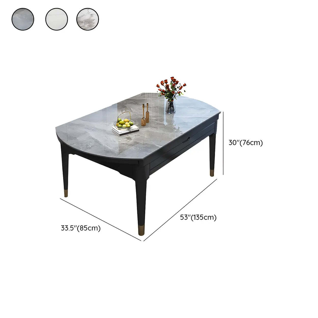 Contemporary Oval Gray Marble Extendable Dining Table