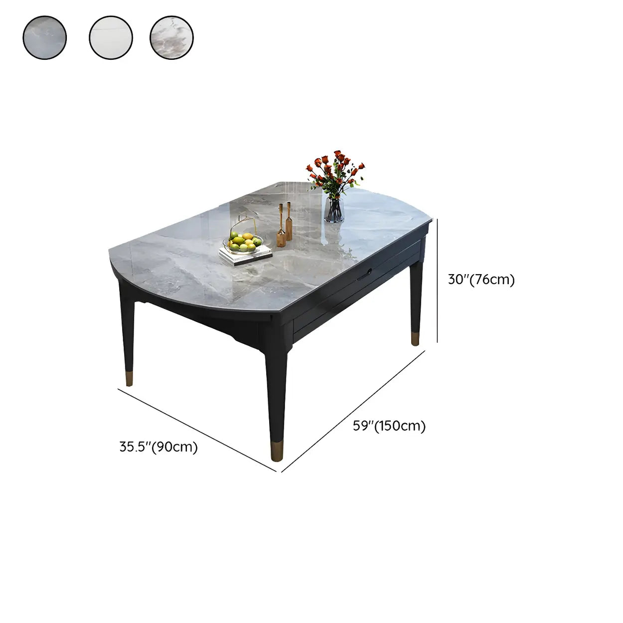 Contemporary Oval Gray Marble Extendable Dining Table