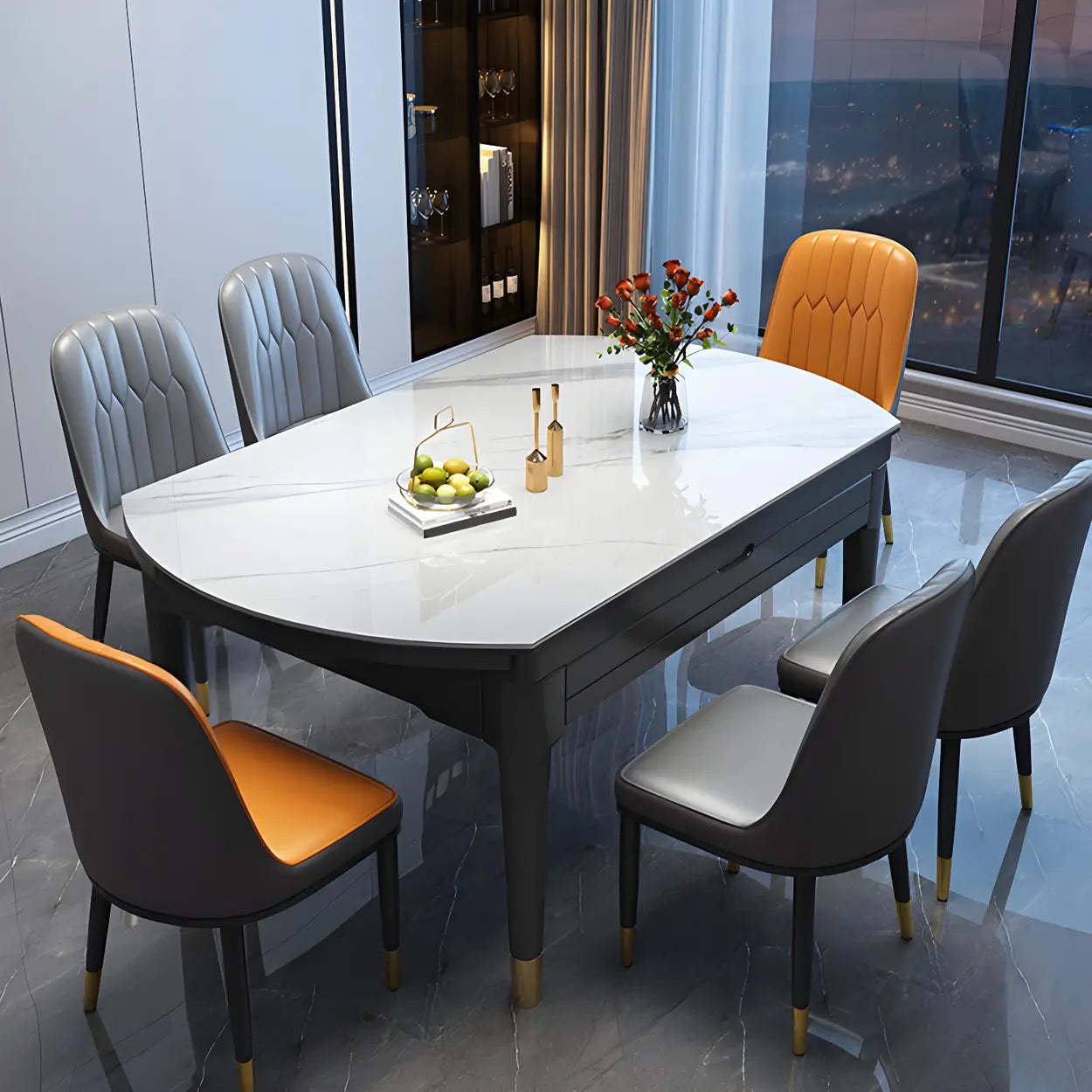 Modern extendable oval gray dining tables, Lighom — 47.2" L x 29.9" W / White