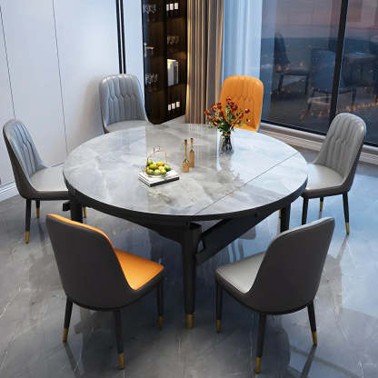 Contemporary Oval Gray Marble Extendable Dining Table — Gray / Table Only