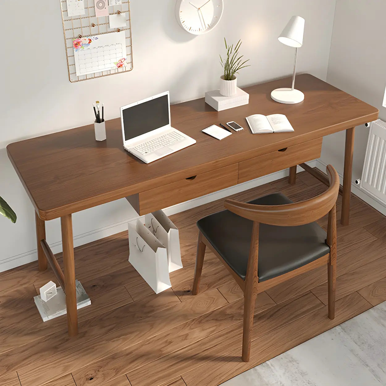 Contemporary Pine Wood Drawer H-Shape Writing Desk