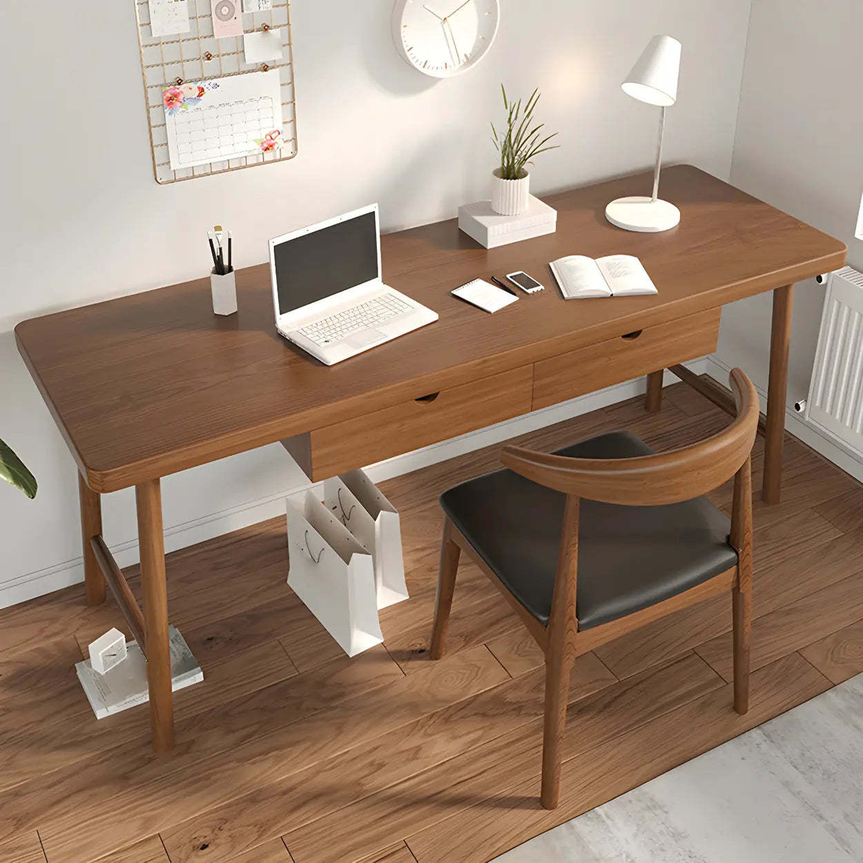 Contemporary Pine Wood Drawer H-Shape Writing Desk — 1 / Table Only