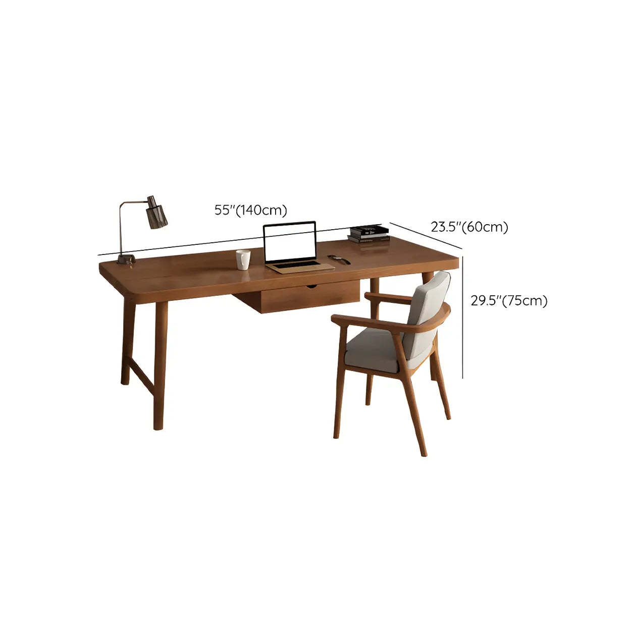 Contemporary Pine Wood Drawer H-Shape Writing Desk