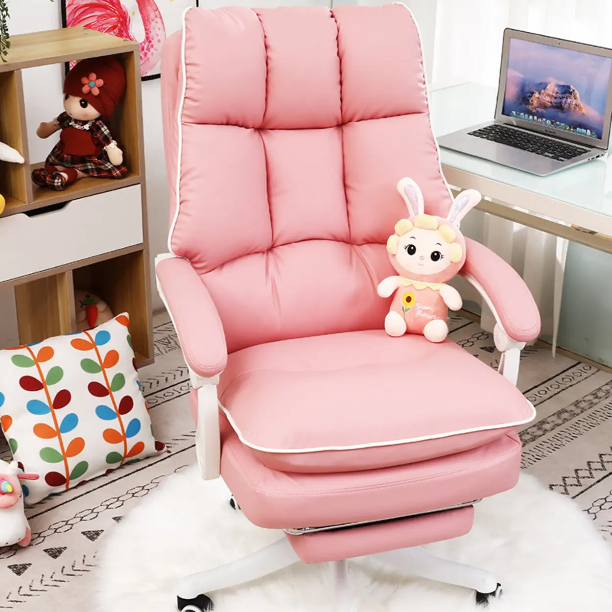 Contemporary Pink Leather Reclining Adjustable Office Chair