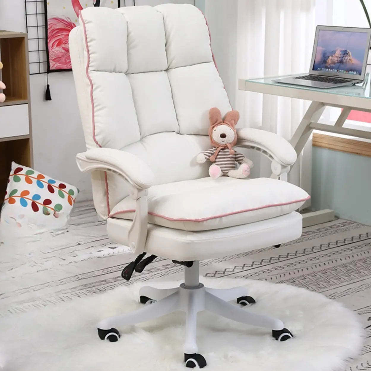 Contemporary Pink Leather Reclining Adjustable Office Chair