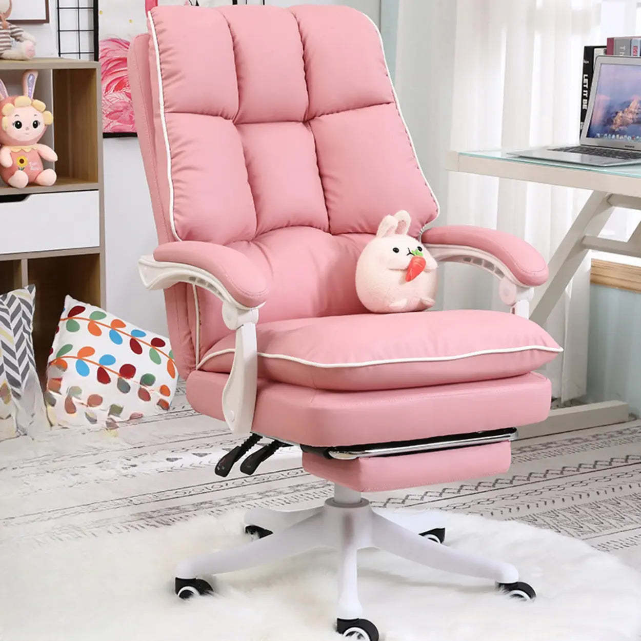 Contemporary Pink Leather Reclining Adjustable Office Chair