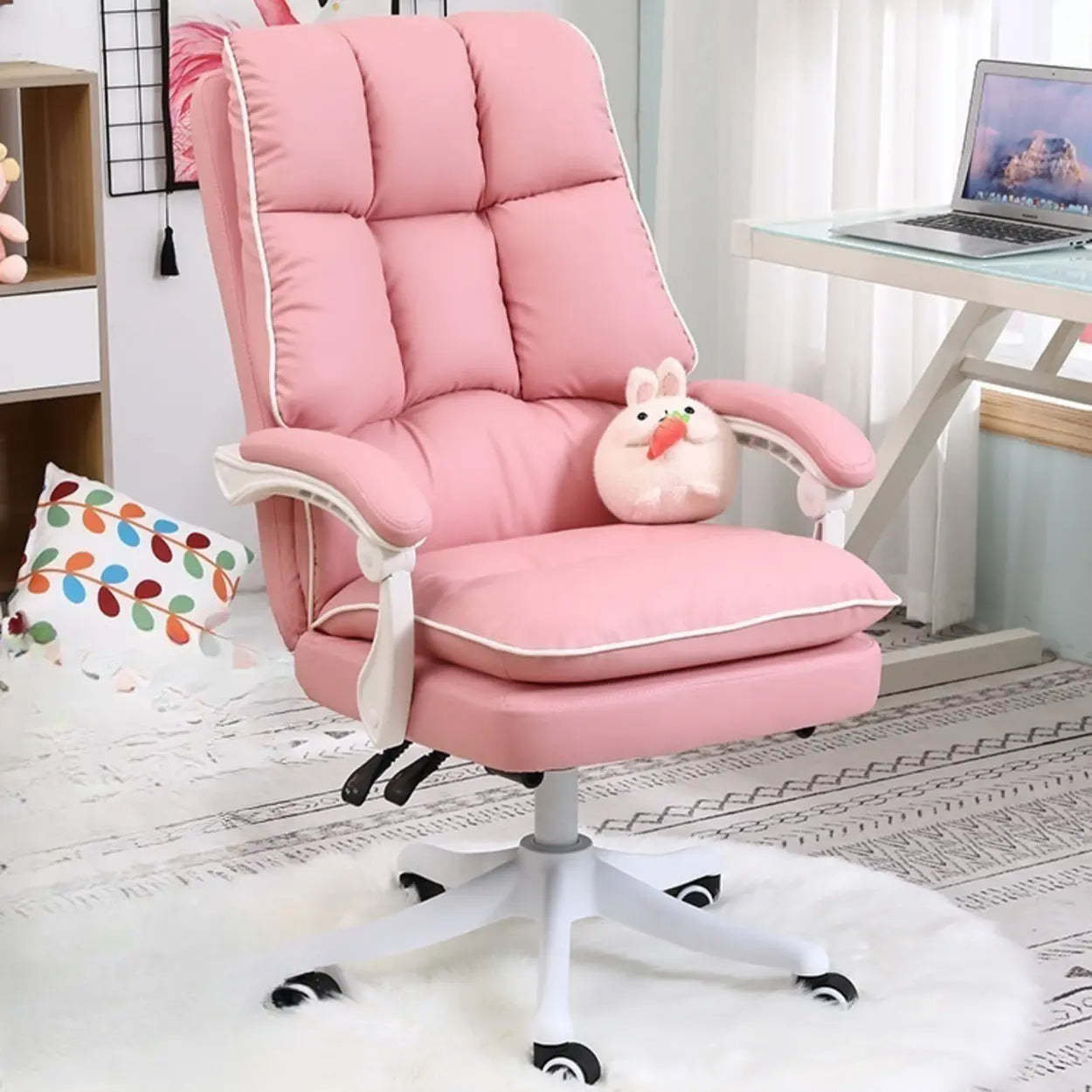 Contemporary Pink Leather Reclining Adjustable Office Chair
