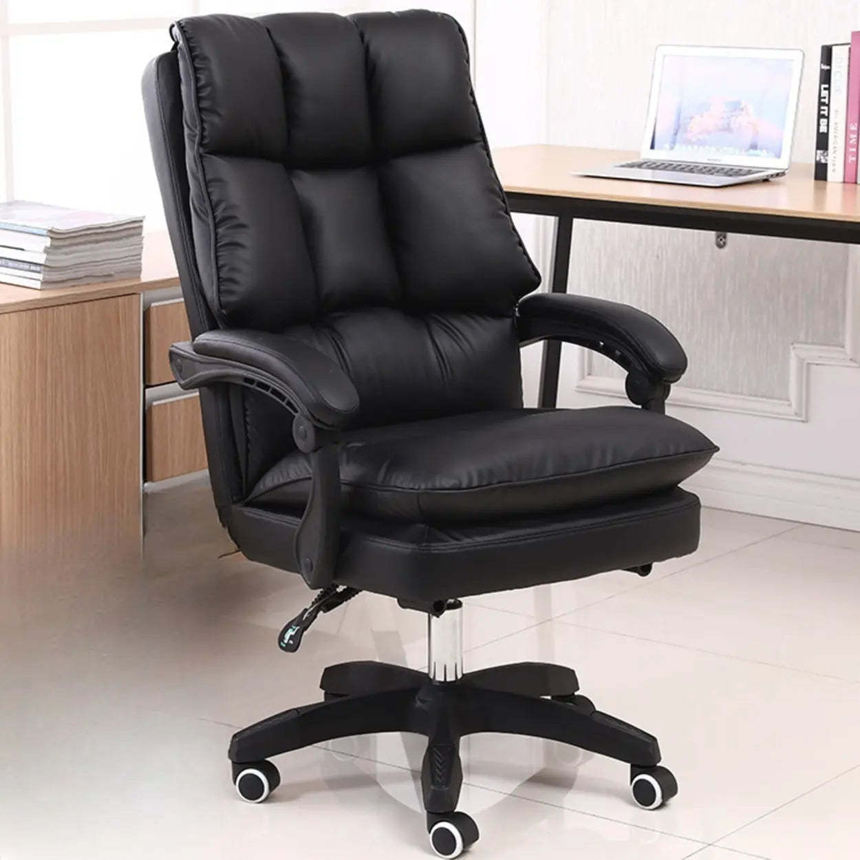 Contemporary Pink Leather Reclining Adjustable Office Chair — Grey / With Footrest