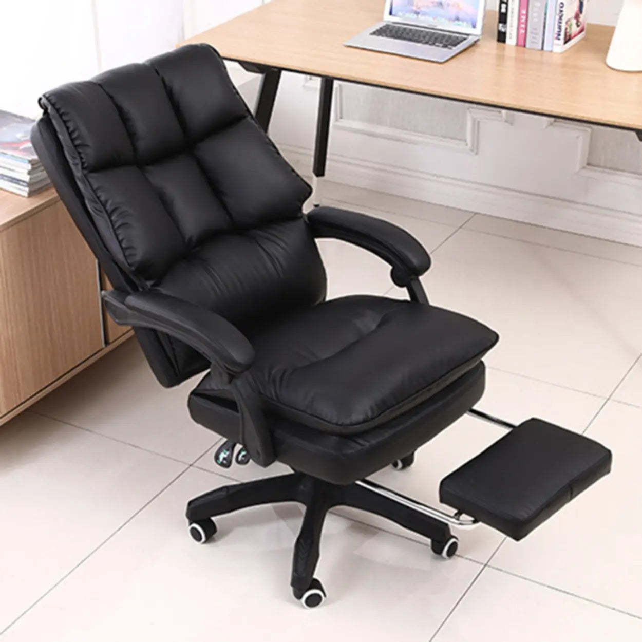 Contemporary Pink Leather Reclining Adjustable Office Chair — Grey / Without Footrest
