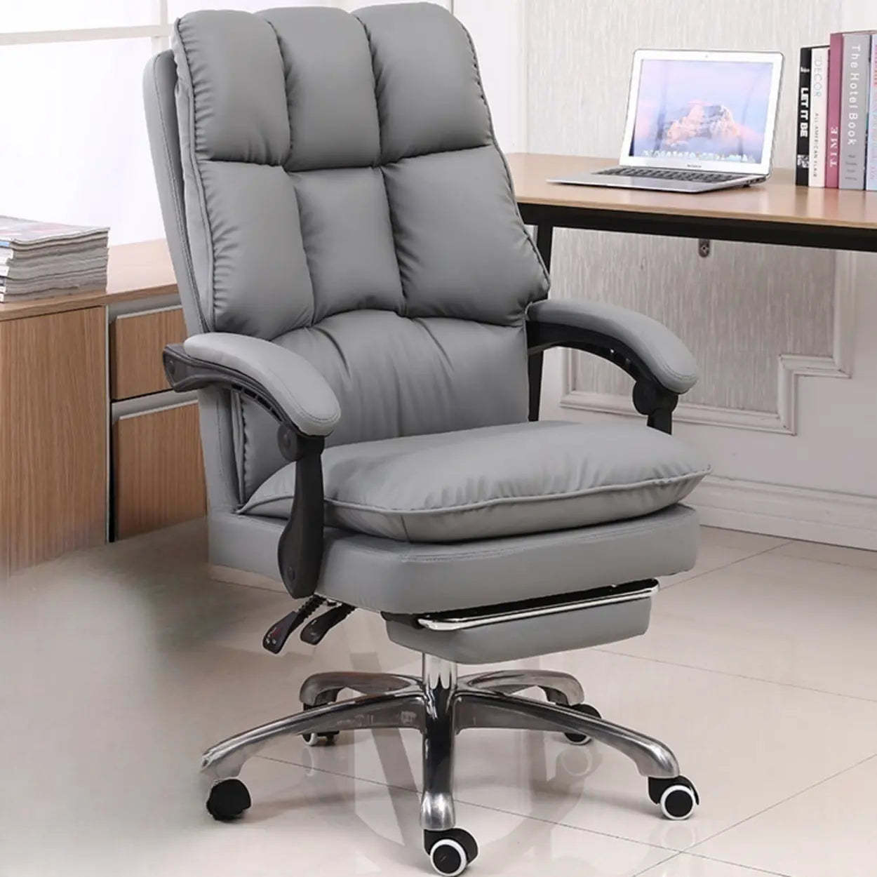 Contemporary Pink Leather Reclining Adjustable Office Chair — Pink / With Footrest