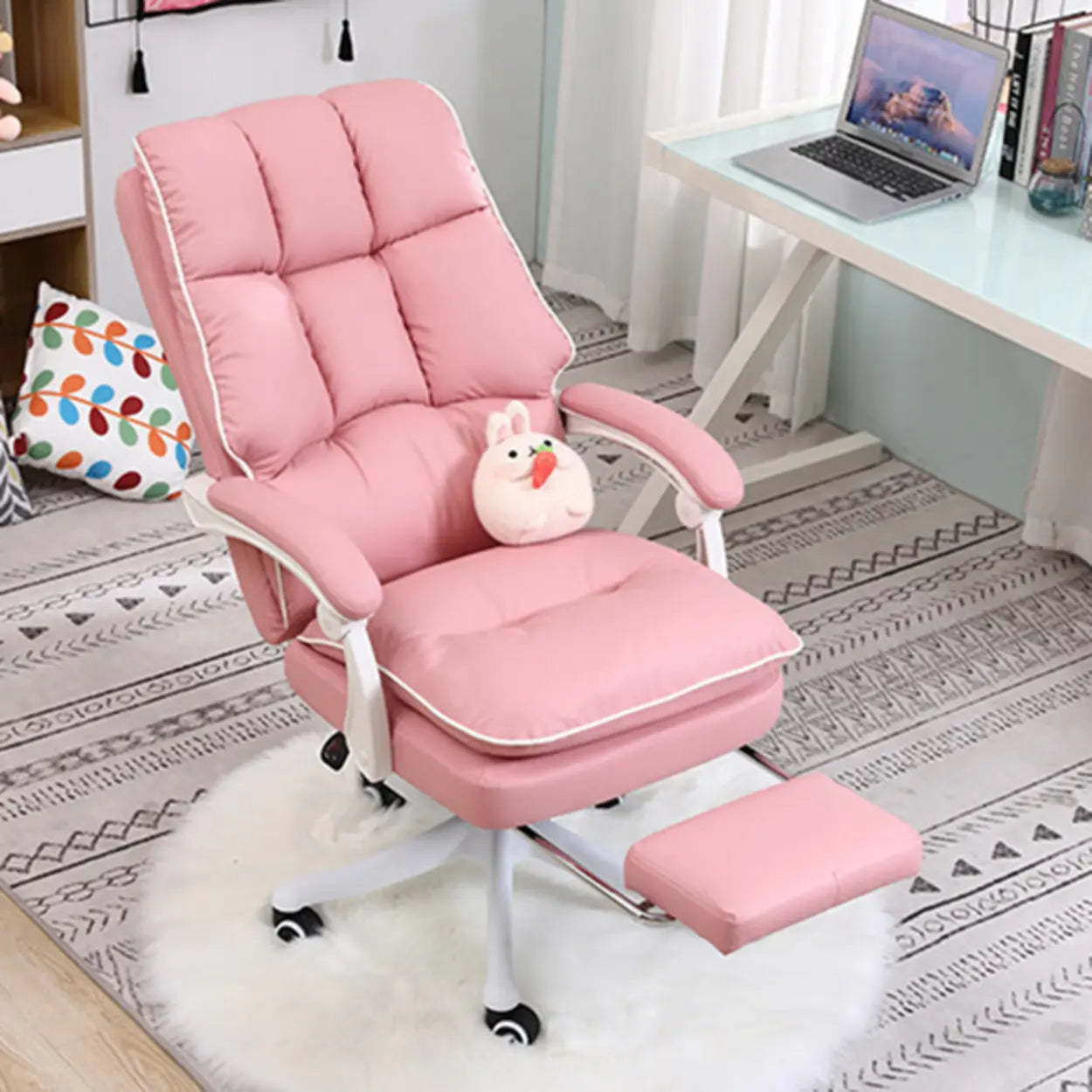 Contemporary Pink Leather Reclining Adjustable Office Chair — Pink / Without Footrest