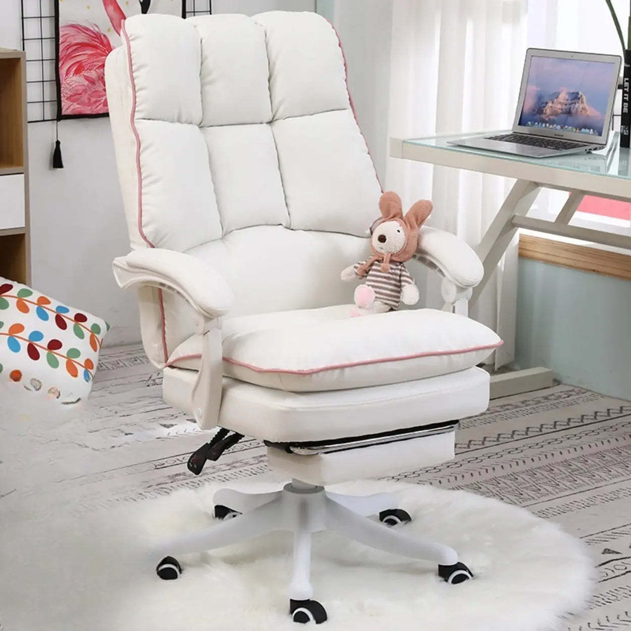 Contemporary Pink Leather Reclining Adjustable Office Chair