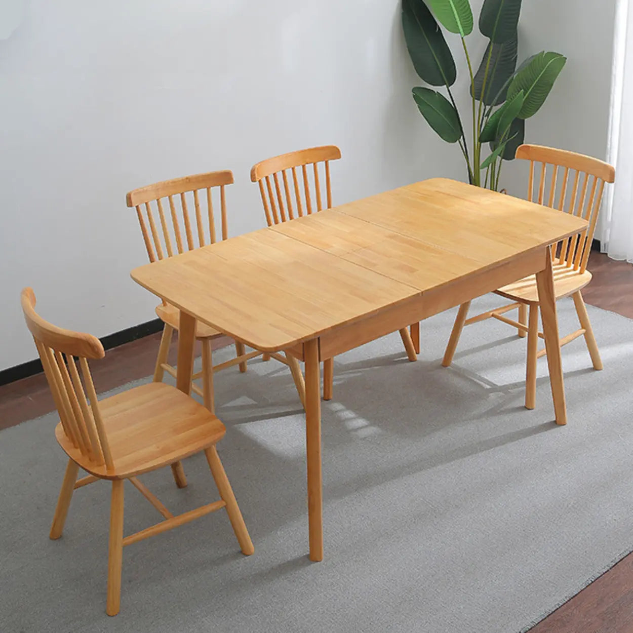 Contemporary Natural Wood Extendable Dining Table — Without Chairs