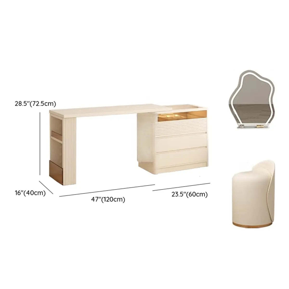 Contemporary Wood White Large Makeup Vanity