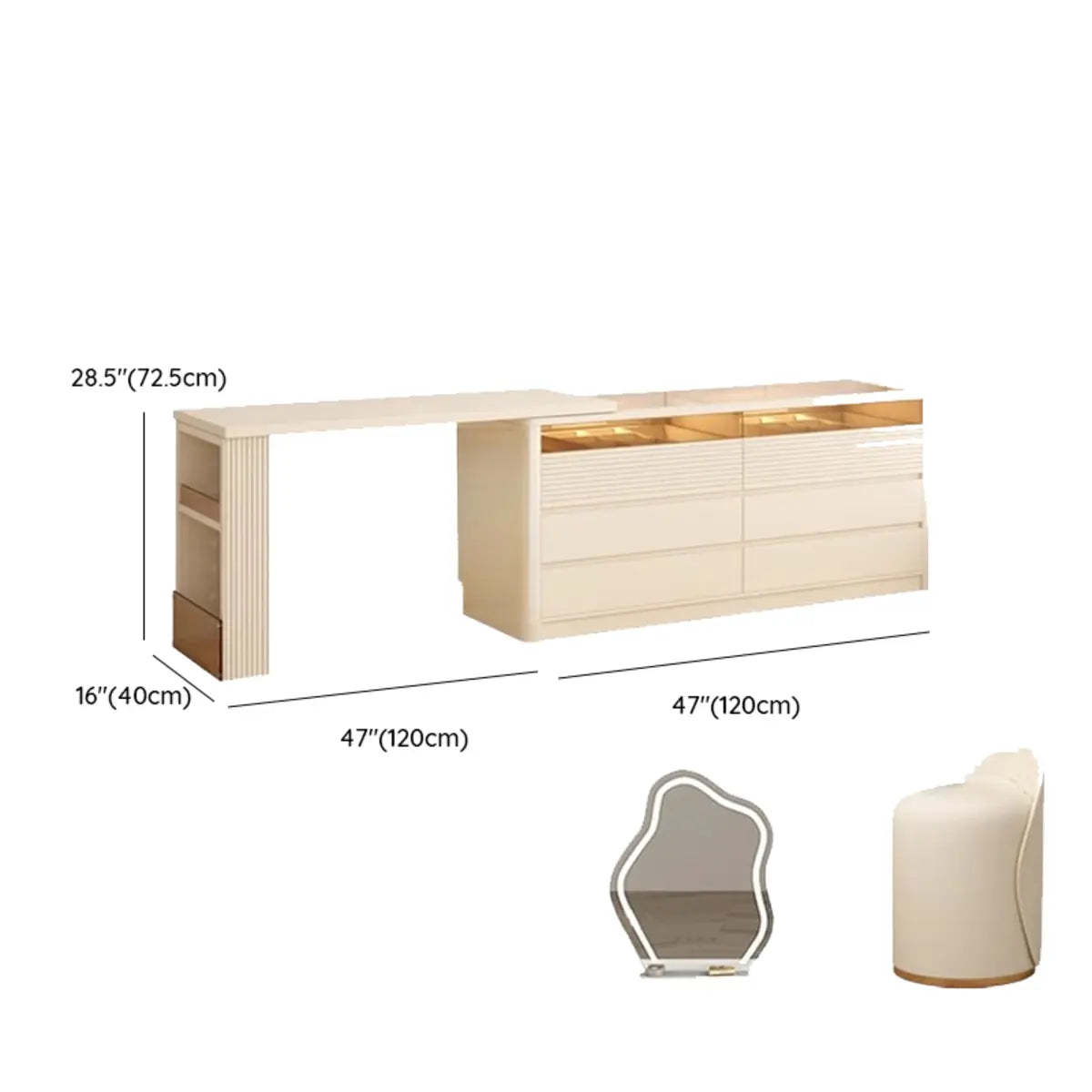Contemporary Wood White Large Makeup Vanity