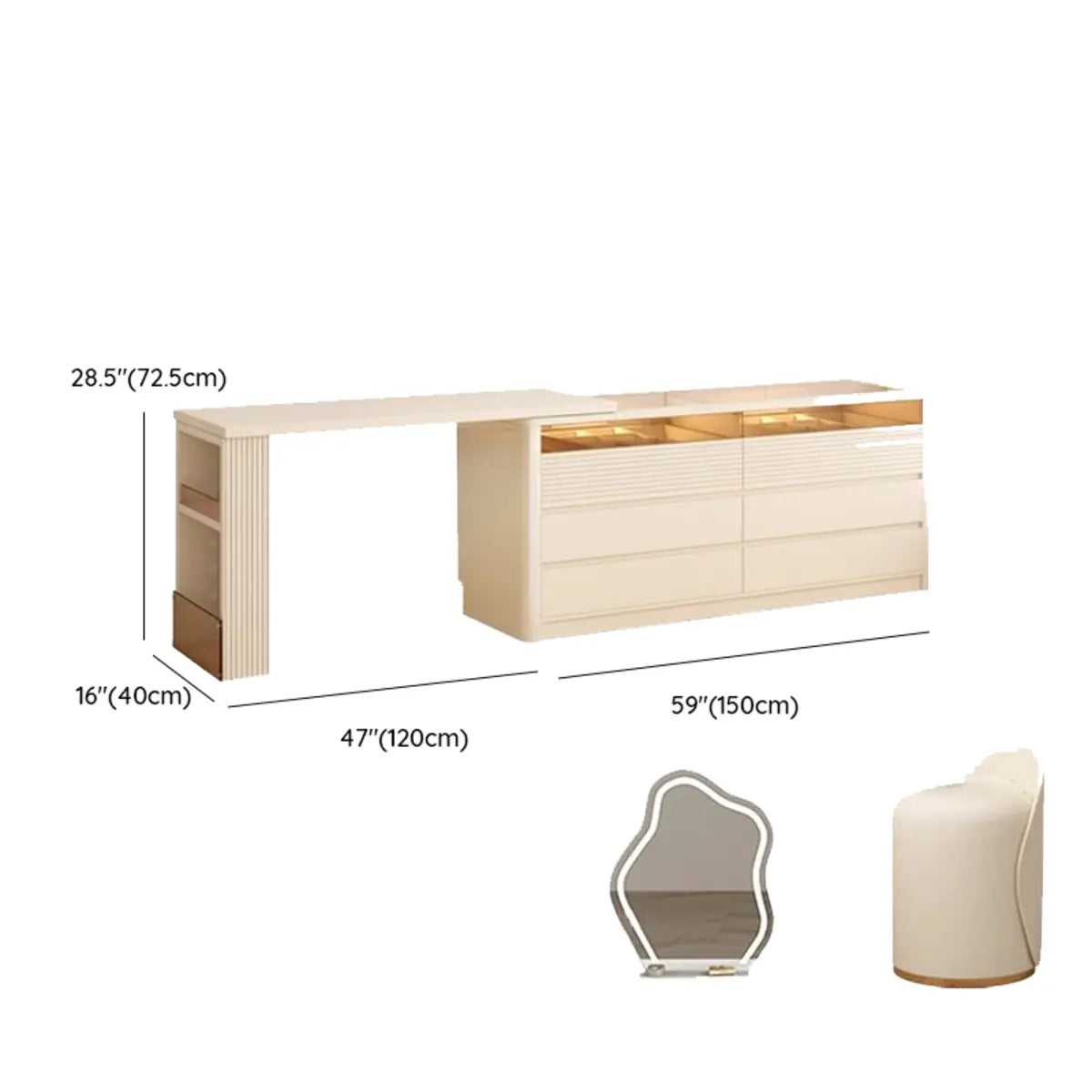 Contemporary Wood White Large Makeup Vanity