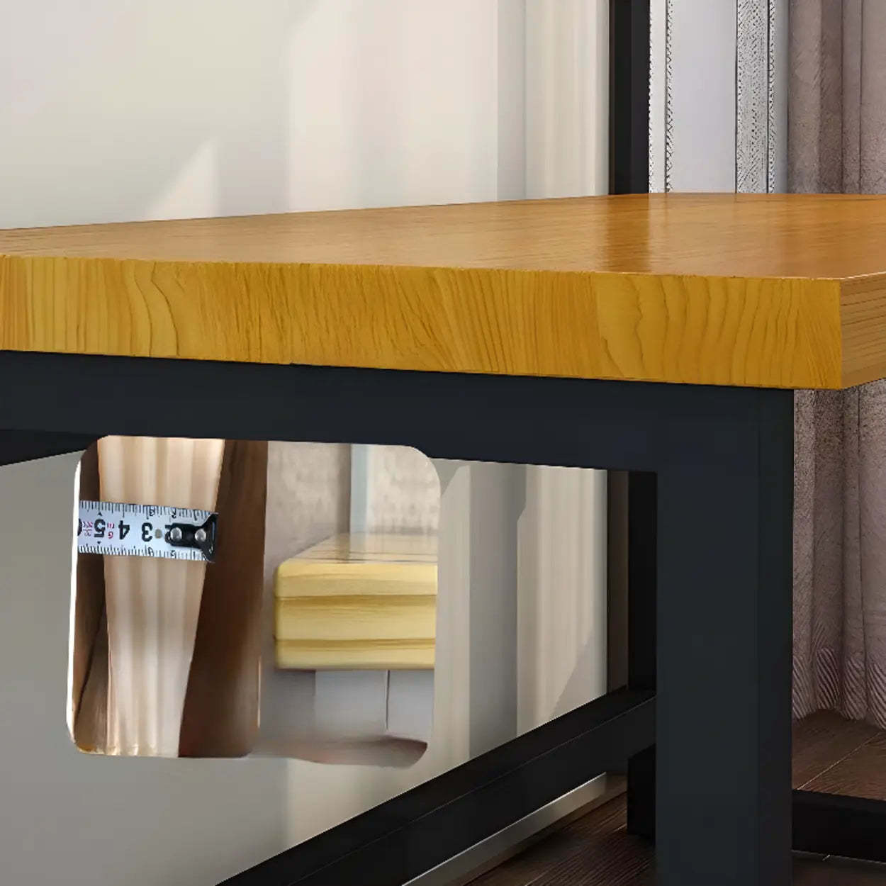 Contemporary Wood Hutch H-Shape Writing Desk — Nut-Brown / Table Only