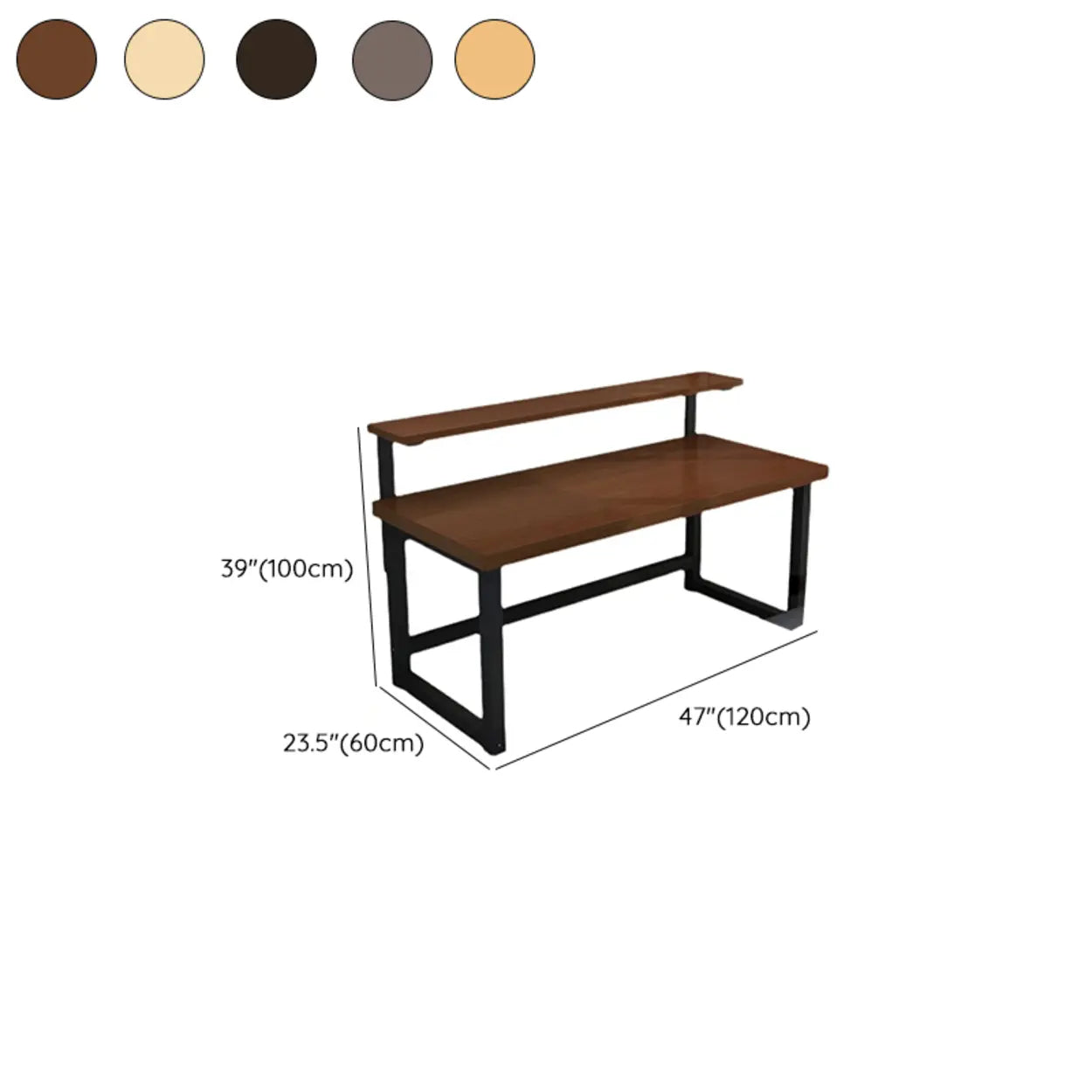Contemporary Wood Hutch H-Shape Writing Desk — Nut-Brown / Table Only