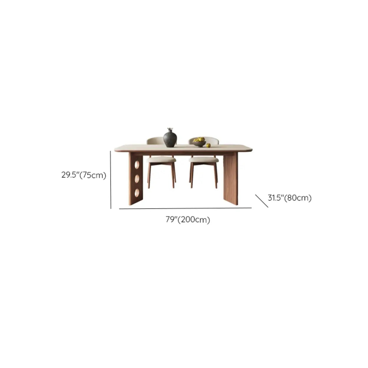 Contemporary Beige Stone Top Wood Dining Table