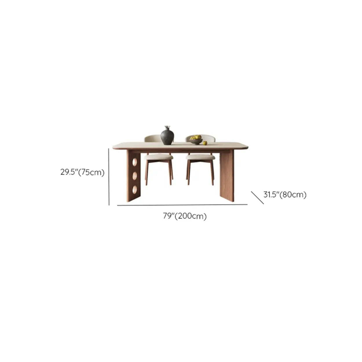 Contemporary Beige Stone Top Wood Dining Table