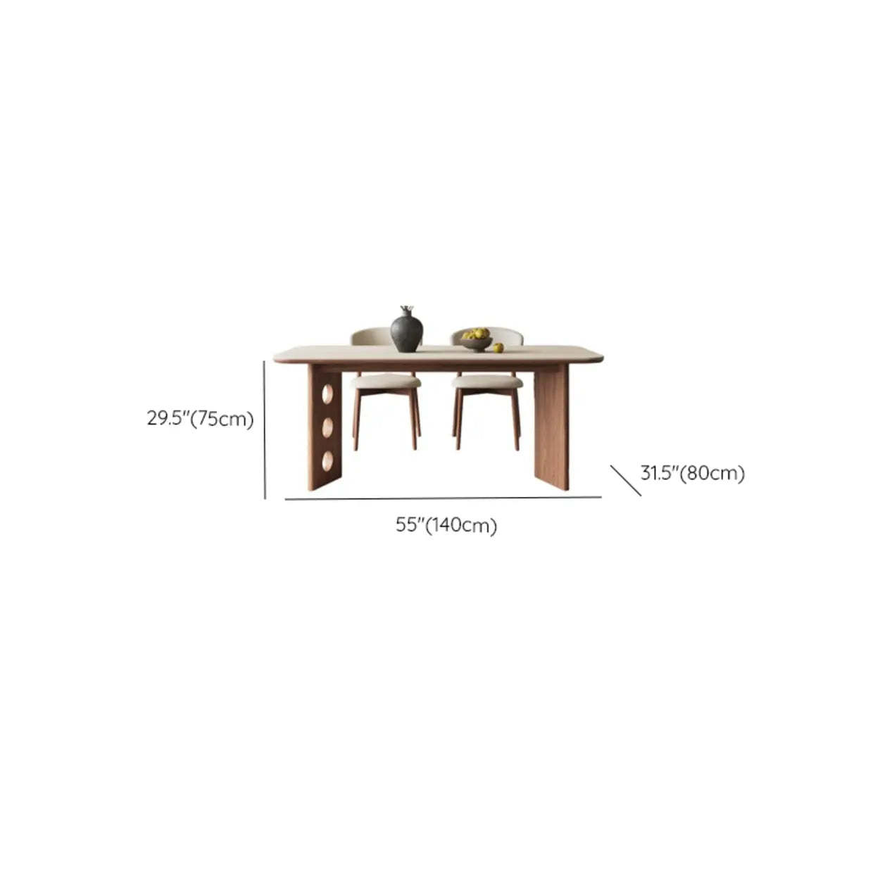 Contemporary Beige Stone Top Wood Dining Table