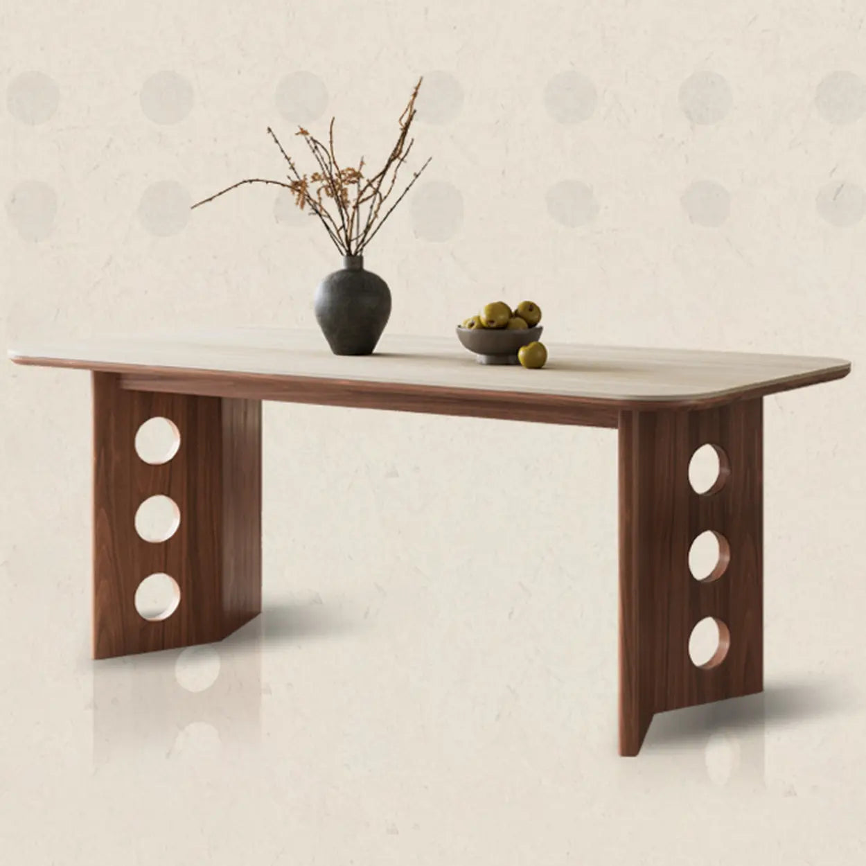 Contemporary Beige Stone Top Wood Dining Table