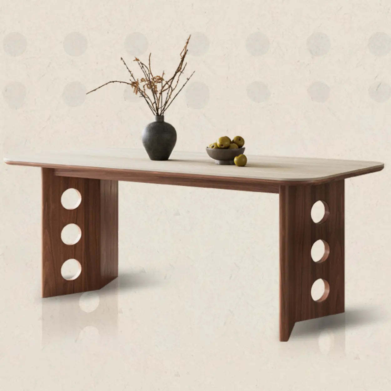 Contemporary Beige Stone Top Wood Dining Table